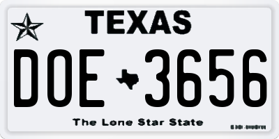 TX license plate DOE3656
