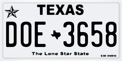 TX license plate DOE3658