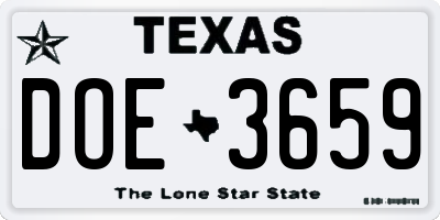 TX license plate DOE3659