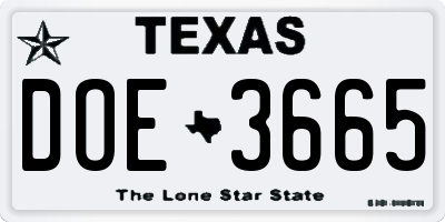 TX license plate DOE3665