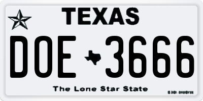 TX license plate DOE3666