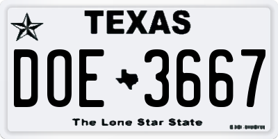 TX license plate DOE3667