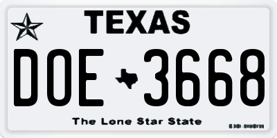 TX license plate DOE3668