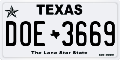 TX license plate DOE3669