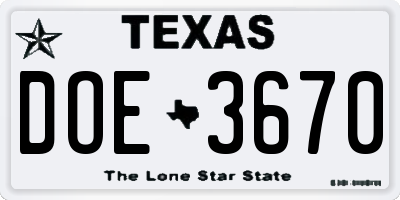 TX license plate DOE3670