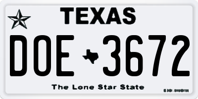 TX license plate DOE3672