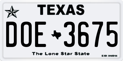 TX license plate DOE3675