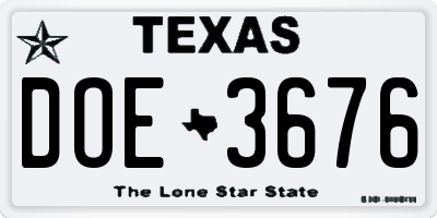 TX license plate DOE3676