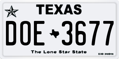TX license plate DOE3677