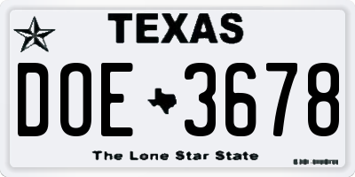 TX license plate DOE3678