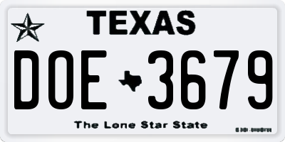 TX license plate DOE3679