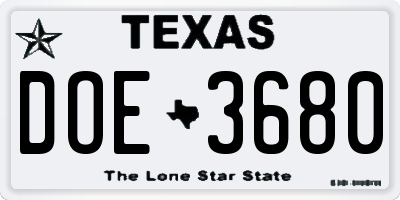 TX license plate DOE3680