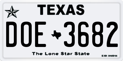 TX license plate DOE3682