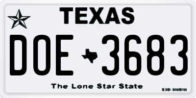TX license plate DOE3683