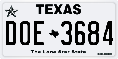 TX license plate DOE3684