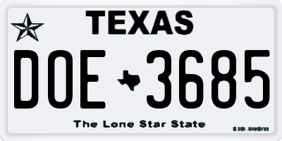 TX license plate DOE3685