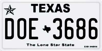 TX license plate DOE3686