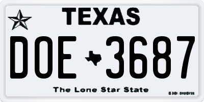 TX license plate DOE3687