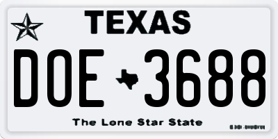 TX license plate DOE3688