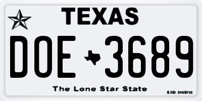TX license plate DOE3689