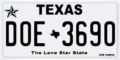 TX license plate DOE3690