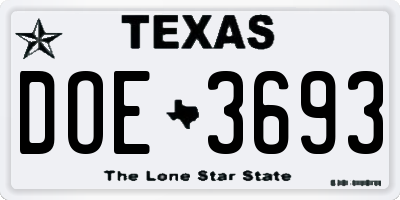 TX license plate DOE3693