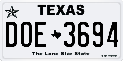 TX license plate DOE3694