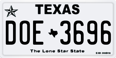 TX license plate DOE3696
