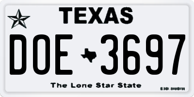 TX license plate DOE3697