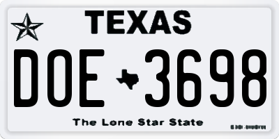 TX license plate DOE3698