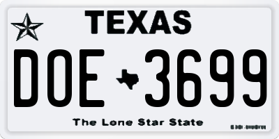 TX license plate DOE3699