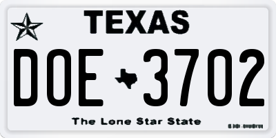 TX license plate DOE3702