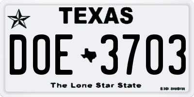 TX license plate DOE3703