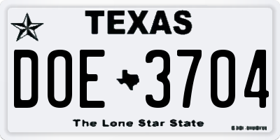 TX license plate DOE3704