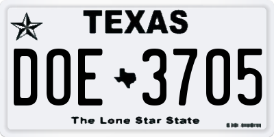 TX license plate DOE3705
