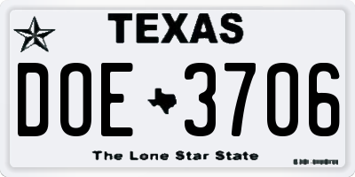 TX license plate DOE3706