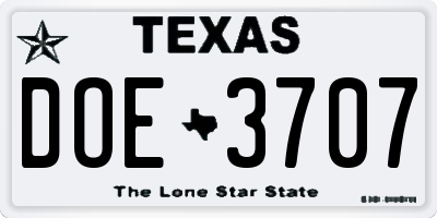 TX license plate DOE3707