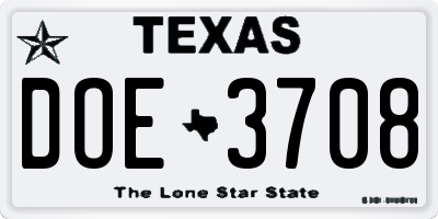 TX license plate DOE3708