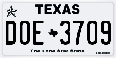 TX license plate DOE3709