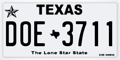 TX license plate DOE3711