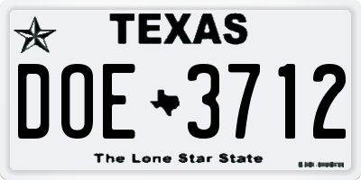 TX license plate DOE3712