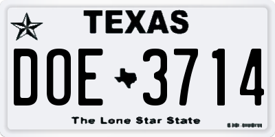 TX license plate DOE3714