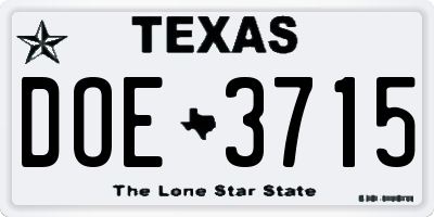 TX license plate DOE3715