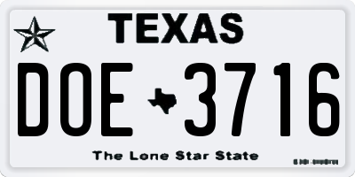 TX license plate DOE3716