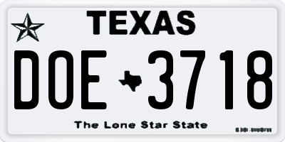 TX license plate DOE3718