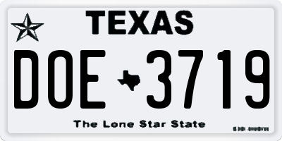 TX license plate DOE3719