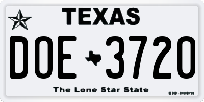TX license plate DOE3720