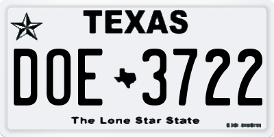TX license plate DOE3722
