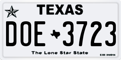 TX license plate DOE3723