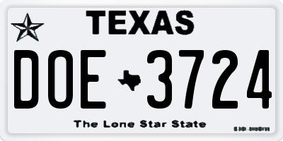 TX license plate DOE3724